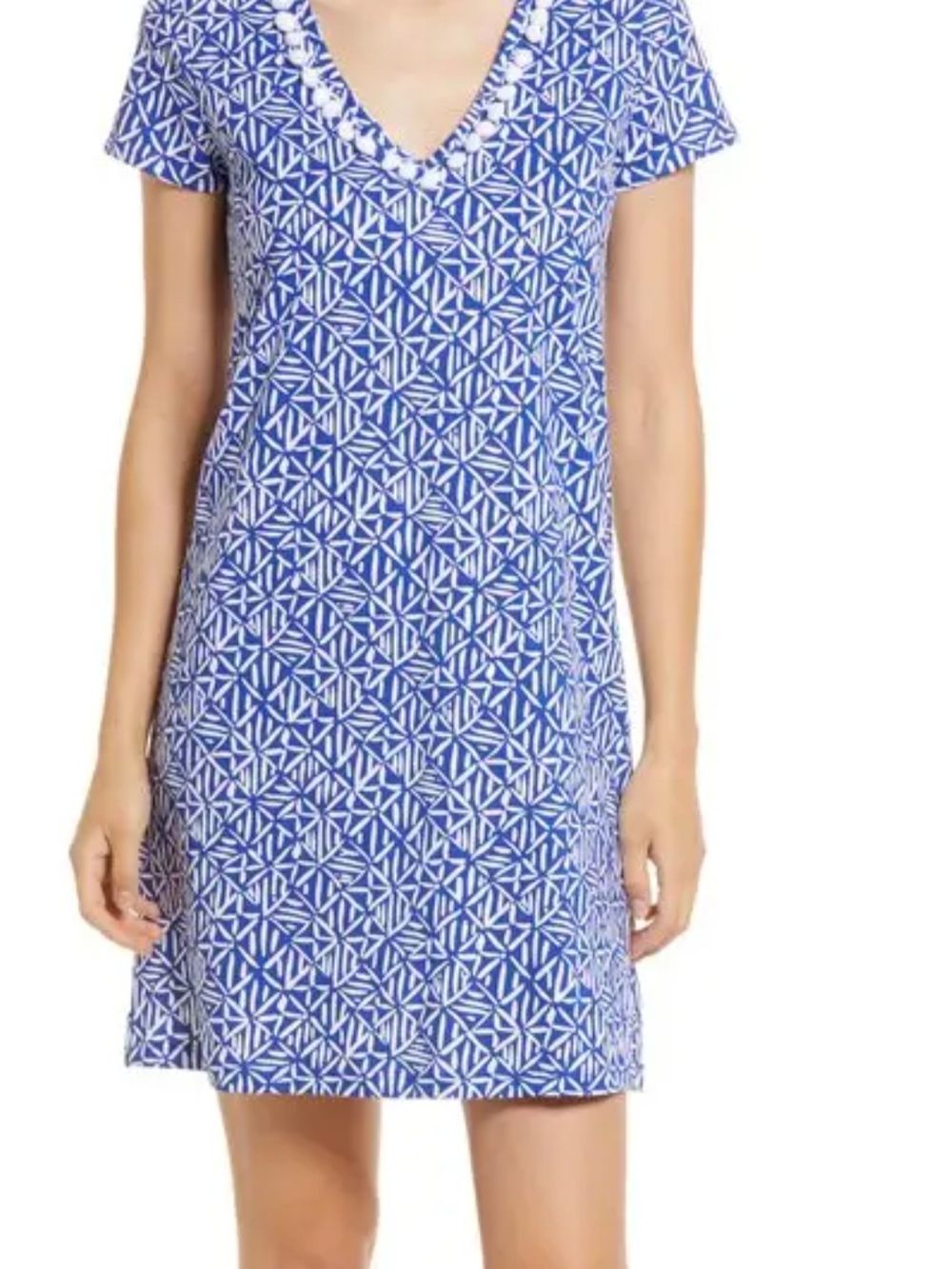 Lilly Pulitzer Blue & White Geometric V-Neck Mini Dress
